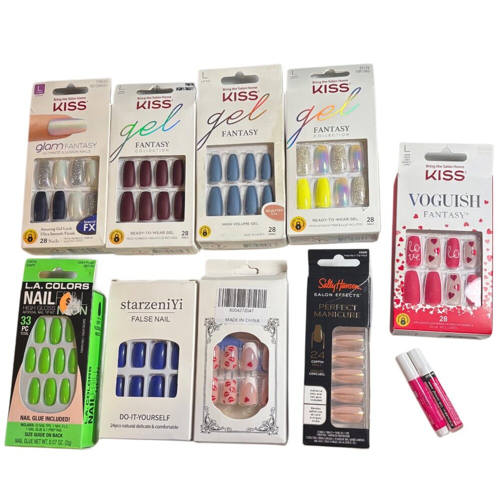 NEW bundle of 9 sets, Press On Nails, Kiss / Sally Hansen / LA Colors and more